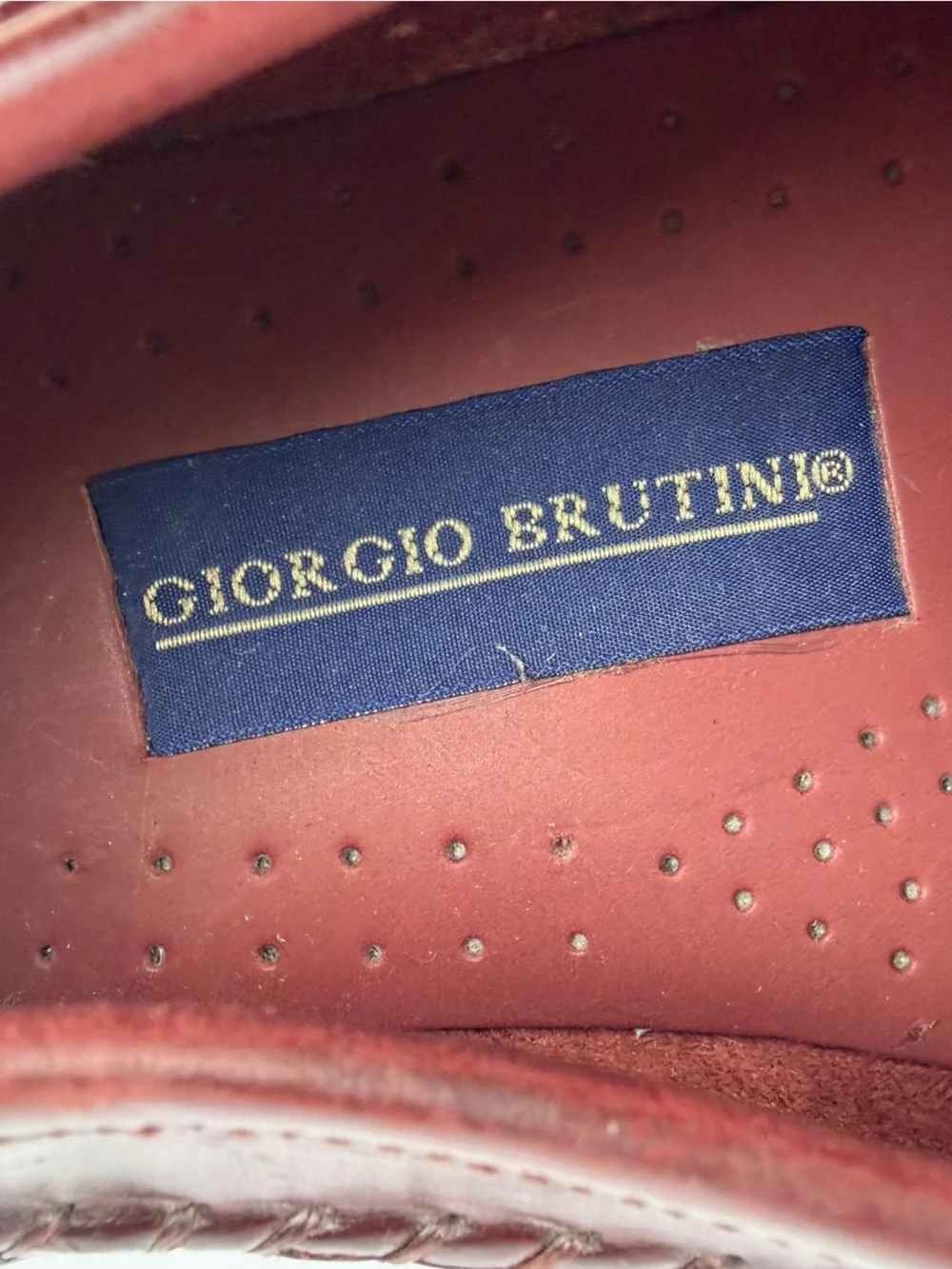Giorgio Brutini burgundy loafers woven leather toe box leather tassels Sz 12EEE